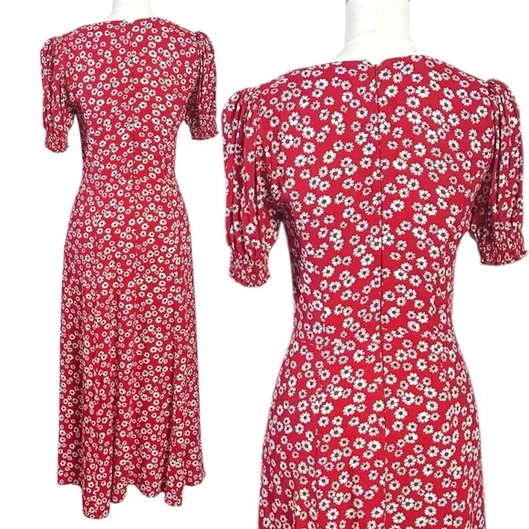 Reformation Lacey Smocked Sleeve Dress in Jenna Red Floral Size 4 - Picture 6 of 11